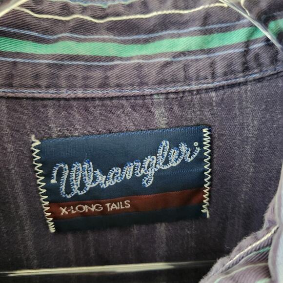 Wrangler Long Sleeve Button Front Shirt Mens 2XL Heavyweight Blue Green Striped - Picture 4 of 5